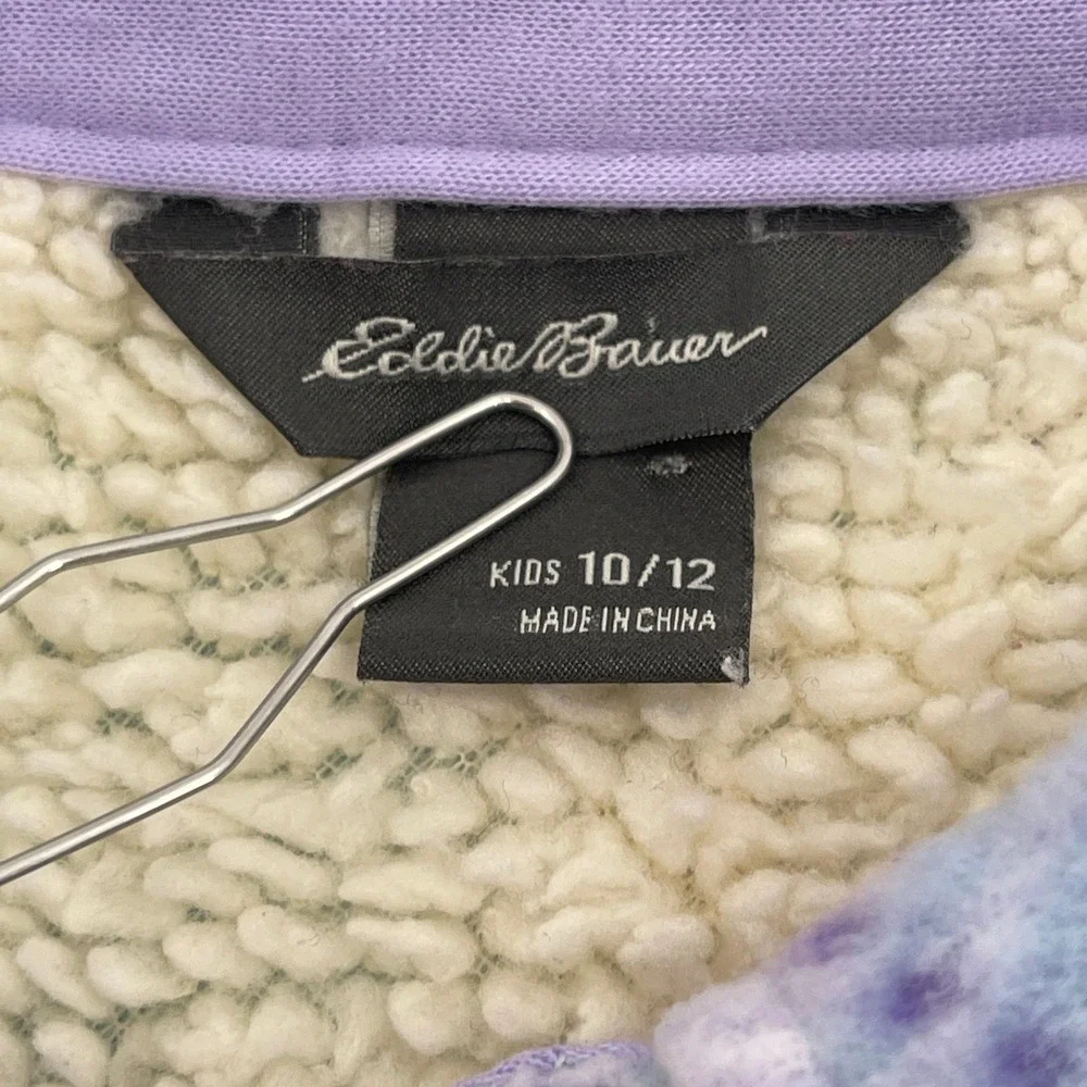 Eddie Bauer Kids Plaid Fleece Sherpa‎ Lined Shirt Jacket Size 10 12 Blue Purple